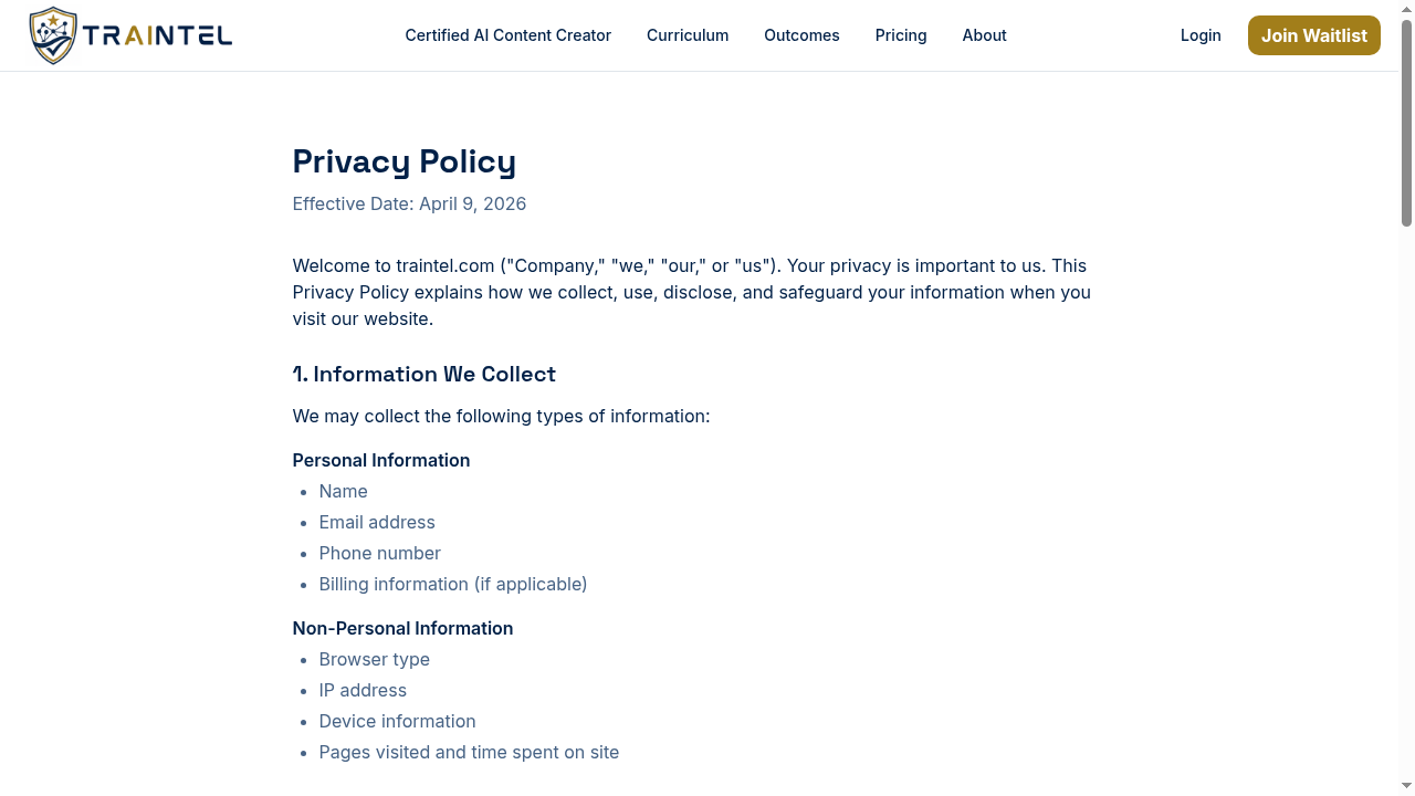 Privacy Policy — Traintel